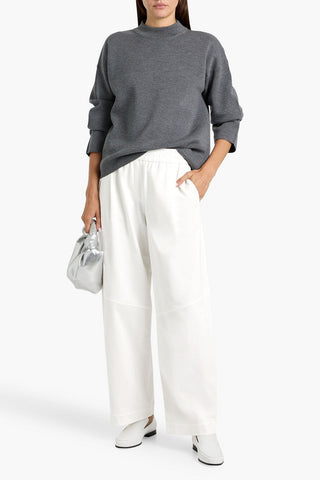 BRUNELLO CUCINELLI COTTON-BLEND JERSEY WIDE-LEG PANTS - Size L