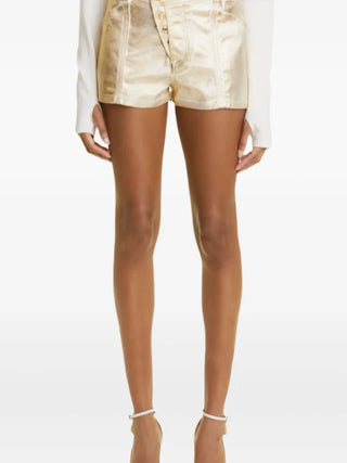 Tom Ford Metallic-Effect Gold Button-Fly Shorts