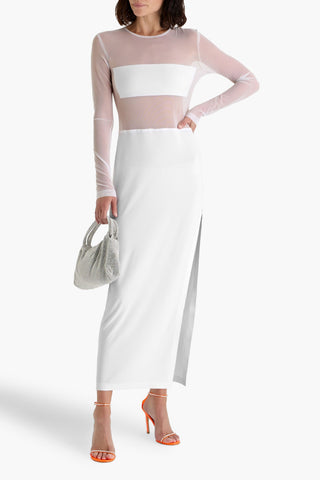NORMA KAMALI DASH DASH MESH-PANELED STRETCH-KNIT GOWN - Size 34