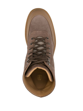 Brunello Cucinelli Technical Fabric and Leather Lace-Up Boots