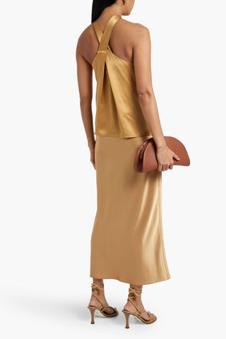 LOULOU STUDIO ESTOR TWIST-FRONT WASHED SILK-SATIN HALTERNECK TANK - Size M