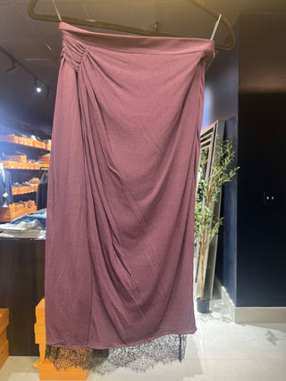 Tom Ford Draped Ruched Midi Skirt with Lace Trim