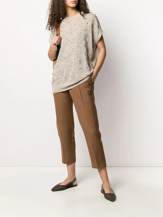 Brunello Cucinelli Textured Elasticated Waist Tapered Trousers