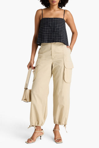 VINCE CONVERTIBLE CROPPED CHECKED WOVEN TOP - Size 8