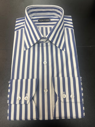 Tom Ford Cotton Navy White Striped Button-Down Dress Shirt