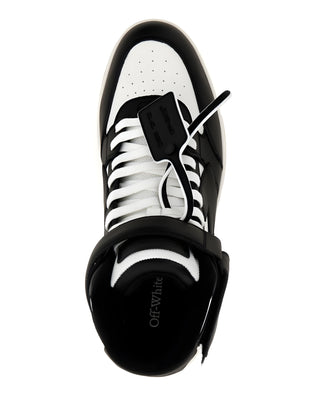 OFF WHITE Leather Two-Tone High-Top Sneakers with Arrow Motif
