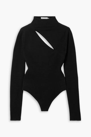 GOOD AMERICAN CUTOUT STRETCH COTTON-BLEND THONG BODYSUIT - Size 0