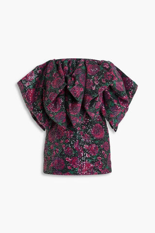 ROTATE BIRGER CHRISTENSEN FLORAL-PRINT SEQUINED TULLE STRAPLESS MINI DRESS - Size 36