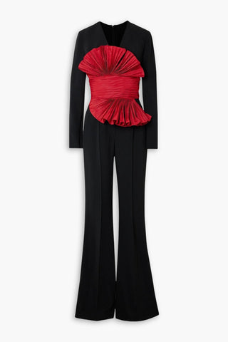 ELIE SAAB PLISS TAFFETA-TRIMMED CREPE JUMPSUIT - Size 42