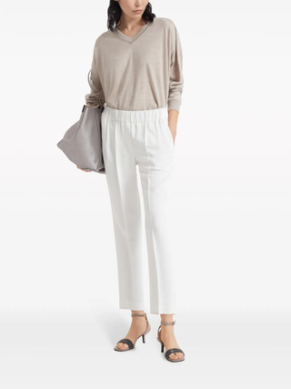 Brunello Cucinelli Fluid Fabric Elasticated-Waist Trousers Natural