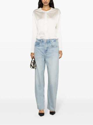 Tom Ford Silk Band-Collar Half-Placket Shirt White