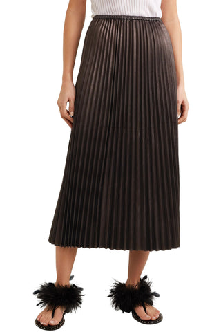 VALENTINO GARAVANI PLEATED LEATHER MIDI SKIRT - Size 40