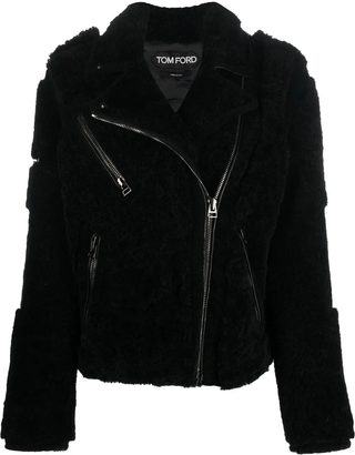Tom Ford Curly Shearling Asymmetrical Zip Biker Jacket