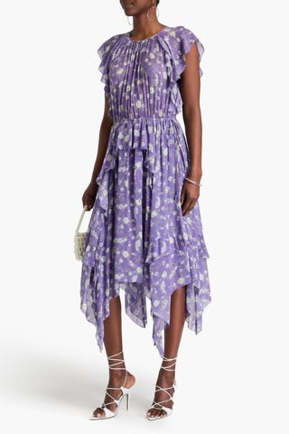 ULLA JOHNSON RUFFLED FLORAL-PRINT SILK-GEORGETTE MIDI DRESS - Size 4