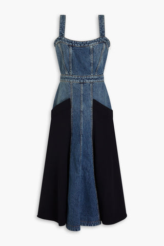 CHLOÉ TWILL-PANELED DENIM MIDI DRESS - Size 46