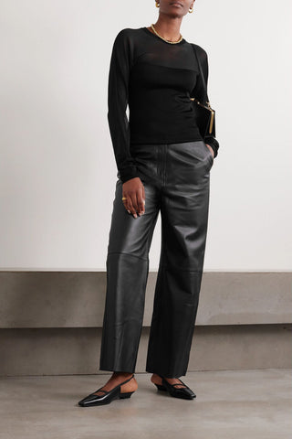 TOTEME PANELED LEATHER WIDE-LEG PANTS - Size 34
