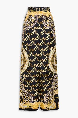 CAMILLA CRYSTAL-EMBELLISHED PRINTED SILK-TWILL WIDE-LEG PANTS - Size S