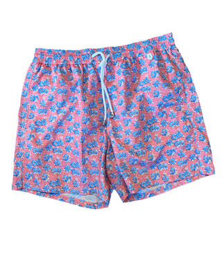 ISAIA Pink Floral Printed Elasticated Waist Swim Trunks