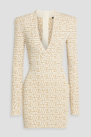 BALMAIN METALLIC JACQUARD-KNIT MINI DRESS - Size 36