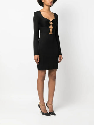 Tom Ford Ribbed Knit Ruched Mini Dress with Ring Hardware