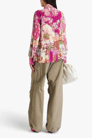 CAMILLA CRYSTAL-EMBELLISHED FLORAL-PRINT SILK CREPE DE CHINE BLOUSE - Size M