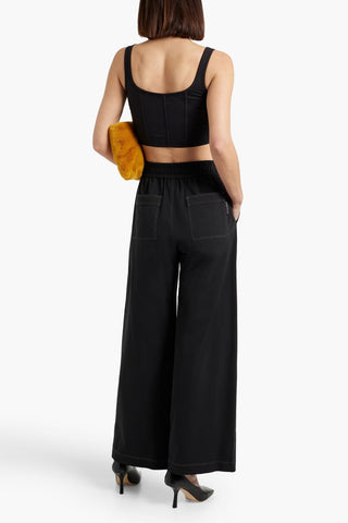 BRUNELLO CUCINELLI CROPPED BEAD-EMBELLISHED COTTON-BLEND PIQU BUSTIER TOP - Size S
