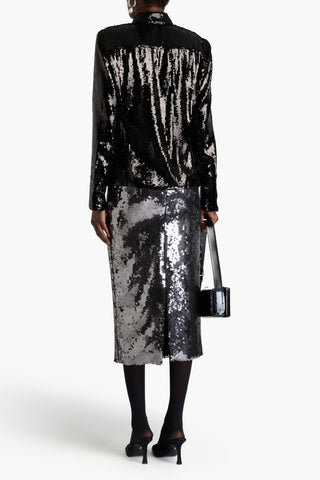 THEORY SEQUINED SATIN BLOUSE - Size M