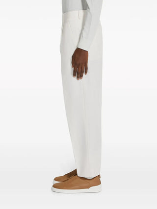 Zegna White Cotton Blend Flat-Front Trousers