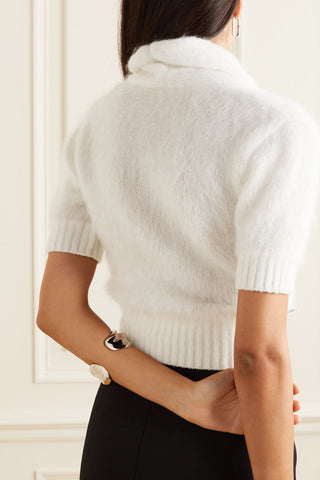 BALMAIN DRAPED CRYSTAL-EMBELLISHED MOHAIR-BLEND SWEATER - Size 38