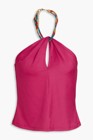 VERONICA BEARD AKEEVA CUTOUT EMBELLISHED JERSEY HALTERNECK TOP - Size 6