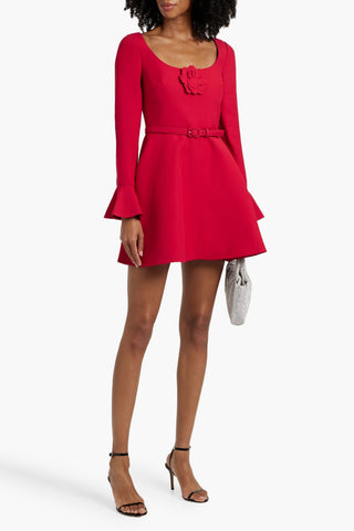 VALENTINO GARAVANI APPLIQUD WOOL AND SILK-BLEND CREPE MINI DRESS - Size 42