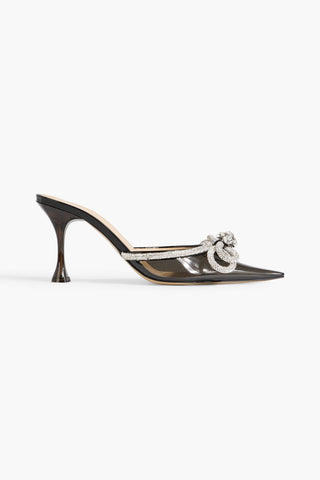 MACH & MACH DOUBLE BOW CRYSTAL-EMBELLISHED LEATHER AND PVC MULES - Size 39.5