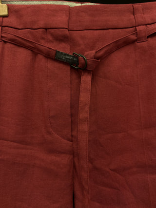 Brunello Cucinelli Cotton Blend Tailored Trousers with D-Ring Belt