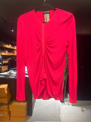 Tom Ford Hot Pink Stretch Jersey Ruched Long-Sleeve Top