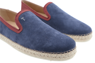 Tods Navy Suede Espadrilles with Red Trim