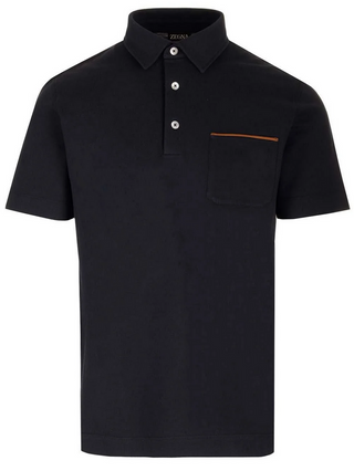 Zegna Cotton Polo Shirt with Leather-Trim Chest Pocket