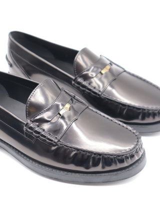 Tods Polished Leather T-Coin Penny Loafers Black