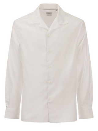 Brunello Cucinelli Cotton Easy Fit Camp-Collar White Shirt