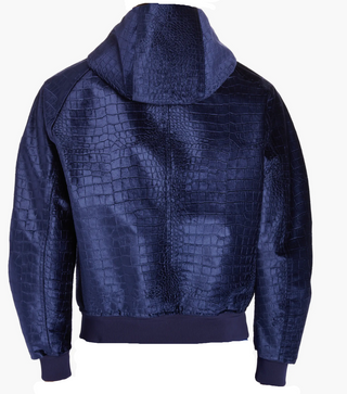 Tom Ford Crocodile-Effect Hooded Blouson in Blue