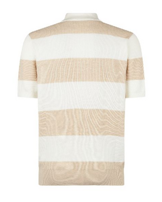 Brunello Cucinelli Textured Striped Knit Polo Shirt in Sand