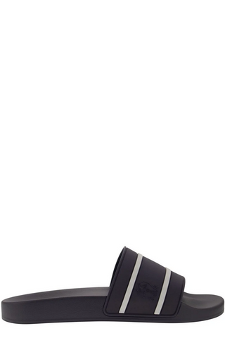 Brunello Cucinelli Black Rubber Striped Slide Sandals