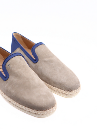 Tods Grey Suede Navy Trim Espadrille