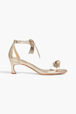ALEXANDRE BIRMAN CLARITA 50 BOW-DETAILED METALLIC LEATHER SANDALS - Size 38