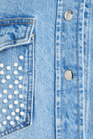 FRAME FAUX PEARL-EMBELLISHED DENIM SHIRT - Size L