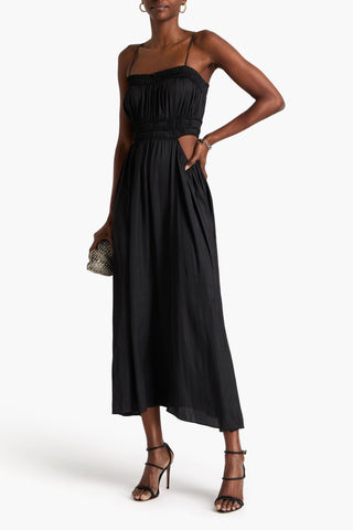MAJE CUTOUT SHIRRED SATIN MIDI DRESS - Size 42