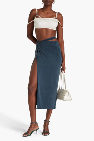 JACQUEMUS ESPELHO TWISTED CUPRO-BLEND JERSEY MIDI SKIRT - Size S
