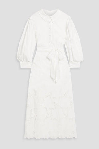 MIKAEL AGHAL COTTON-BLEND GUIPURE LACE MIDI SHIRT DRESS - Size 16