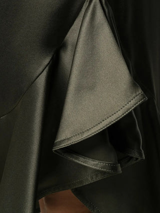 Tom Ford Satin Asymmetrical Ruffled Midi Skirt Green