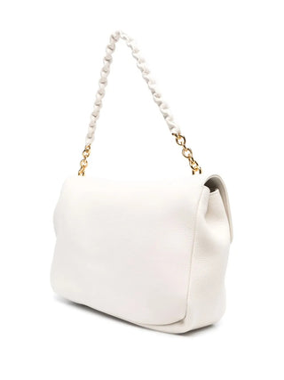 Tom Ford Grained Leather Flap Shoulder Bag Interlocking Clasp White