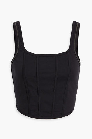 BRUNELLO CUCINELLI CROPPED BEAD-EMBELLISHED COTTON-BLEND PIQU BUSTIER TOP - Size M